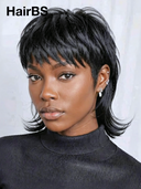 Wig black straight mullet machine made glueless wig 100% Human Hair