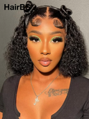 Pre-styled Updo 13x4 Lace Front Wig bob curly wave black 12 inch 100% Human Hair
