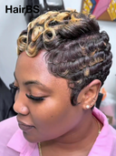 Machine Made finger wave pixie wig highlight 100% Human Hair