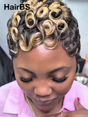 Machine Made finger wave pixie wig highlight 100% Human Hair