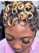 Machine Made finger wave pixie wig highlight 100% Human Hair