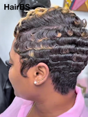 Machine Made finger wave pixie wig highlight 100% Human Hair