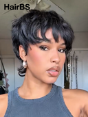 Glueless wig black pixie cut wig cute quick weave 100% Human Hair