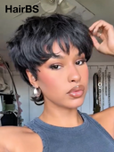 Glueless wig black pixie cut wig cute quick weave 100% Human Hair