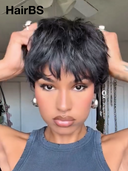 Glueless wig black pixie cut wig cute quick weave 100% Human Hair
