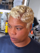 Full lace Pixie cut Wig blonde finger wave side part 100% Human Hair