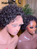 13x4 lace front wig curly wave pixie curly 100% Human Hair