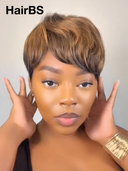 Ready to Go Glueless Wig pixie highlight straight Machine Made 100% Human Hair