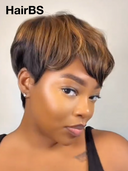 Ready to Go Glueless Wig pixie highlight straight Machine Made 100% Human Hair