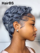 13x4 lace front Wig salt and pepper pixie cut wig 100% Human Hair