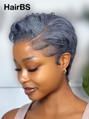 13x4 lace front Wig salt and pepper pixie cut wig 100% Human Hair