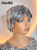 Machine Made Silver Salt And Pepper Grey pixie cut wig glueless wig100% Human Hair