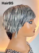 Machine Made Silver Salt And Pepper Grey pixie cut wig glueless wig100% Human Hair