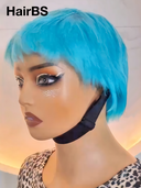 Glueless wig blue-green pixie cut wig cute straight 100% Human Hair