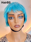 Glueless wig blue-green pixie cut wig cute straight 100% Human Hair