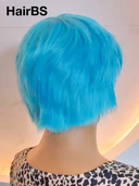 Glueless wig blue-green pixie cut wig cute straight 100% Human Hair