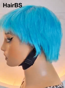 Glueless wig blue-green pixie cut wig cute straight 100% Human Hair
