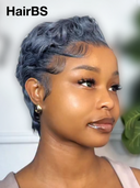 13x4 lace front Wig salt and pepper pixie cut wig 100% Human Hair