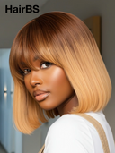 Glueless wig Machine Made BOB 10 inch straight with bangs honey 100% Human Hair