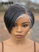 13x4 lace front Wig salt and pepper straight pixie 100% Human Hair