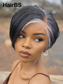 13x4 lace front Wig salt and pepper straight pixie 100% Human Hair