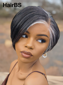 13x4 lace front Wig salt and pepper straight pixie 100% Human Hair