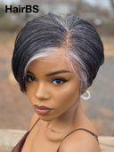 13x4 lace front Wig salt and pepper straight pixie 100% Human Hair