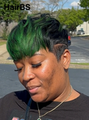 Full lace Pixie cut Wig green highlight straight 100% Human Hair