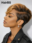 13x4 lace front Wig straight pixie honey highlight 100% Human Hair