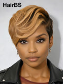 13x4 lace front Wig straight pixie honey highlight 100% Human Hair
