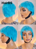 Glueless wig blue-green pixie cut wig cute straight 100% Human Hair