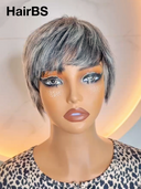 Machine Made Silver Salt And Pepper Grey pixie cut wig glueless wig100% Human Hair