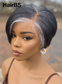 13x4 lace front Wig salt and pepper straight pixie 100% Human Hair