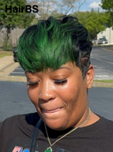 Full lace Pixie cut Wig green highlight straight 100% Human Hair