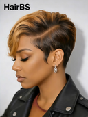 13x4 lace front Wig straight pixie honey highlight 100% Human Hair