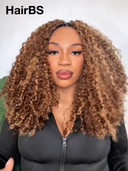 HairBS Feather Crochet Human Hair Extensions deep wave Brown with Honey Highlights invisible and comfortable 100% Human Hair
