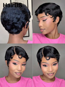 13x4 lace front Wig black pixie cut wig Styledonous design pre-cut lace 100% Human Hair