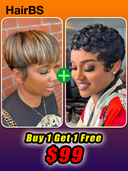 Great Deal Buy 1 Get 1 Free $99 machine made pixie wig 100% Human Hair