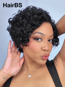 Pre cut lace 13x4 lace front wig curly wave pixie curly wave side part 100% Human Hair