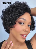 Pre cut lace 13x4 lace front wig curly wave pixie curly wave side part 100% Human Hair