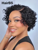 Pre cut lace 13x4 lace front wig curly wave pixie curly wave side part 100% Human Hair