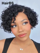Pre cut lace 13x4 lace front wig curly wave pixie curly wave side part 100% Human Hair