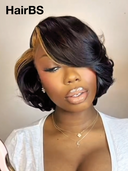 13x4 lace front Wig honey highlight pixie cut wig straight 100% Human Hair