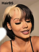 Machine Made BOB straight blonde highlight with bangs Glueless wig 100% Human Hair