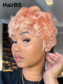 Ready to go Glueless wig pixie rose pink quick weave 100% Human Hair