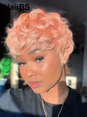 Ready to go Glueless wig pixie rose pink quick weave 100% Human Hair