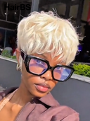 Glueless wig pixie blonde quick weave 100% Human Hair