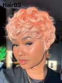 Ready to go Glueless wig pixie rose pink quick weave 100% Human Hair