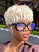 Glueless wig pixie blonde quick weave 100% Human Hair