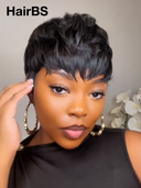 Great Deal 2 wigs +1 FREE Hair Straightener Comb machine made pixie wig 100% Human Hair